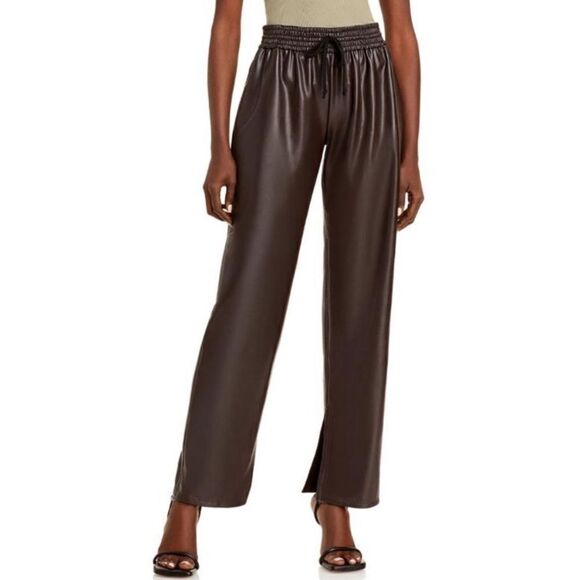 A.L.C. Leo Brown Faux Leather Brown Pants Wide Straight Leg Ankle Size 0 - Picture 4 of 13